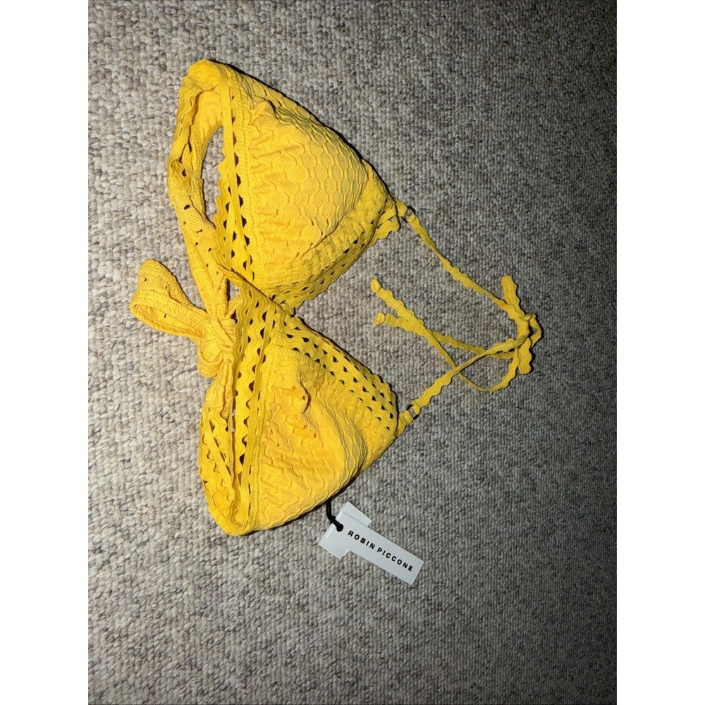 Robin Piccone Women's Chira Triangle Halter Bikini Swim Top L Sunglow